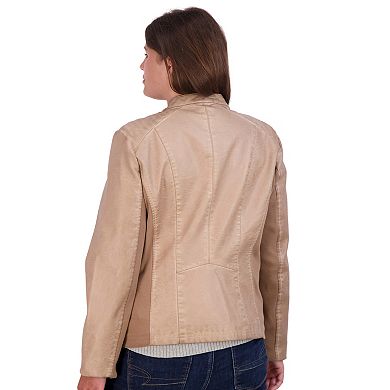 Plus Size Sebby Collection Faux Leather Racing Jacket