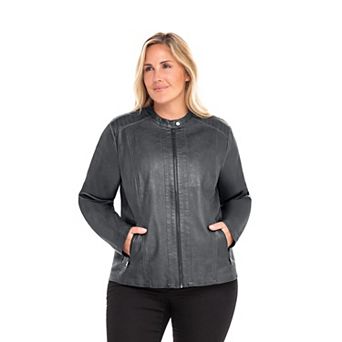 Plus Size Sebby Collection Faux-Leather Racing Jacket