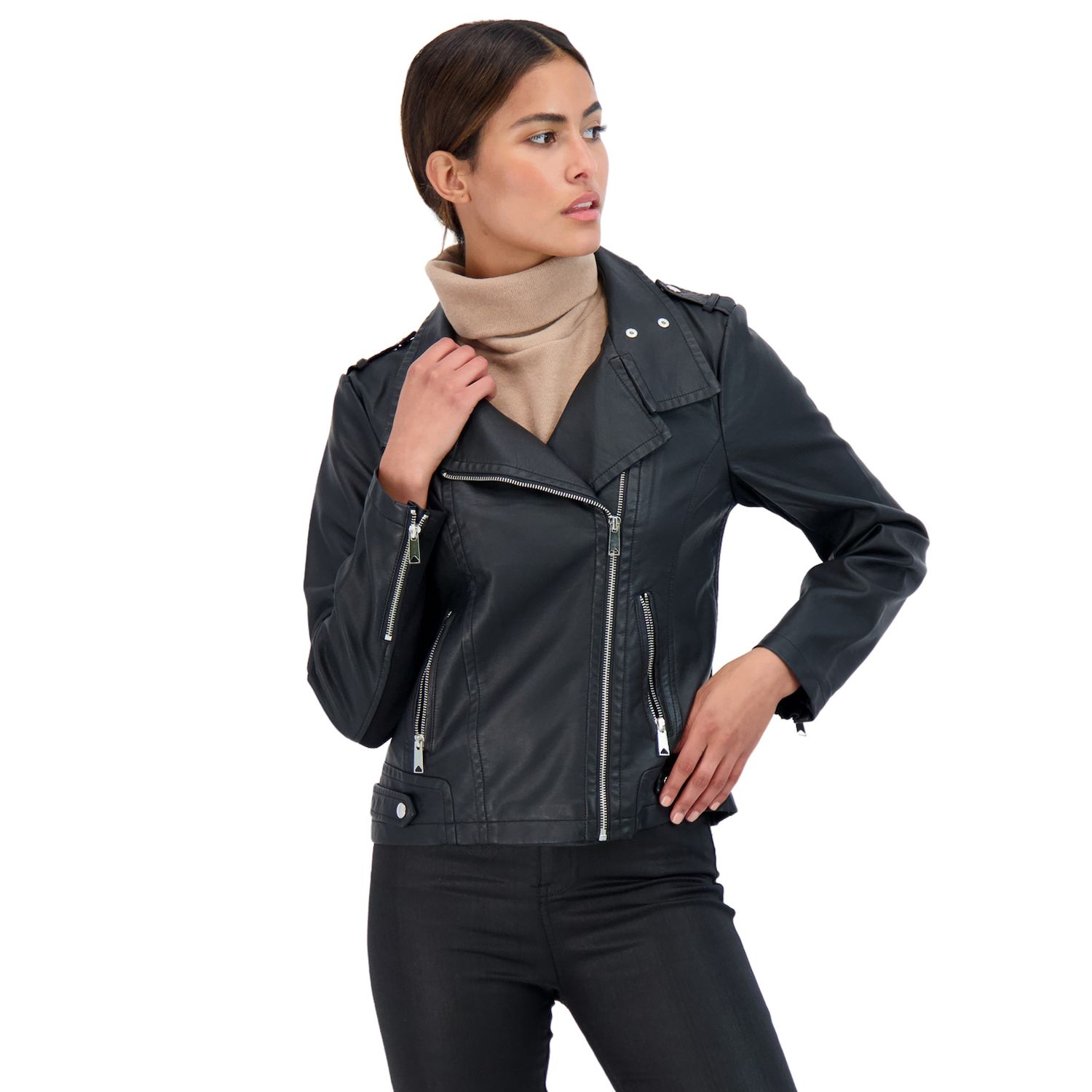 ladies faux leather jacket