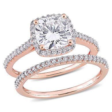 Stella Grace 14k Rose Gold 2 Carat T.W. Lab-Created Moissanite & 1/3 Carat T.W. Diamond Engagement Ring Set