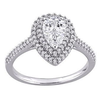 Stella Grace 14k White Gold 1 Carat T.W. Lab-Created Moissanite & 1/3 Carat T.W. Diamond Teardrop Halo Engagement Ring