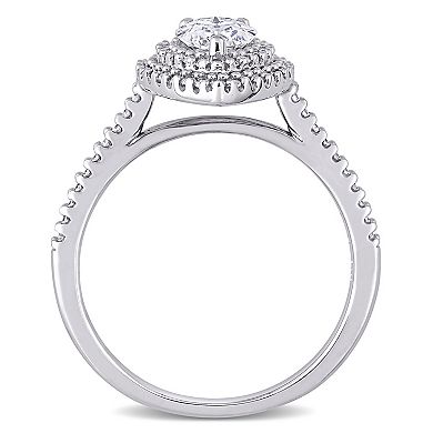 Stella Grace 14k White Gold 1 Carat T.W. Lab-Created Moissanite & 1/3 Carat T.W. Diamond Teardrop Halo Engagement Ring