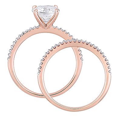 Stella Grace 14k Rose Gold 2 Carat T.W. Lab-Created Moissanite & 1/4 Carat T.W. Diamond Engagement Ring Set