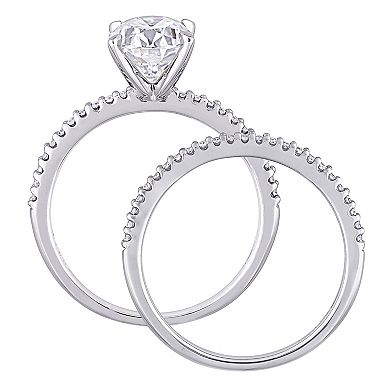 Stella Grace 14k White Gold 2 Carat T.W. Lab-Created Moissanite & 1/4 Carat T.W. Diamond Engagement Ring Set