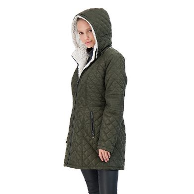 Women's Sebby Collection Faux-Fur Hood Quilted Jacket