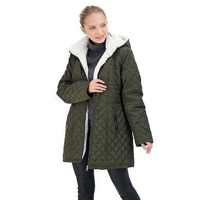 Women's Sebby Collection Faux-Fur Hood Quilted Jacket