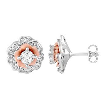 Royal Aura Sterling Silver 1/2 Carat T.W. Diamond Floral Cluster Stud Earrings