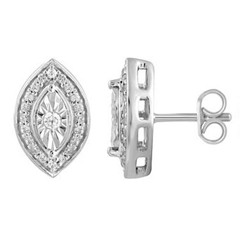 Royal Aura Sterling Silver 1/5 Carat T.W. Diamond Marquise Cluster Fashion Stud Earrings