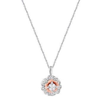 Royal Aura 10k Rose Gold Sterling Silver 1/4 Carat T.W. Diamond Floral Cluster Pendant Necklace