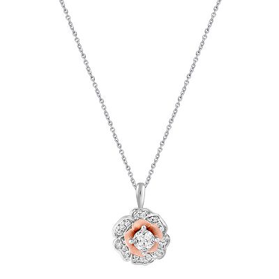 Royal Aura 10k Rose Gold Sterling Silver 1 4 Carat T.W. Diamond Floral Cluster Pendant Necklace