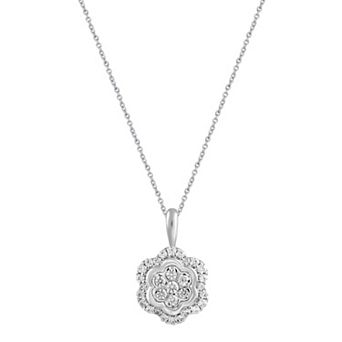 Royal Aura Sterling Silver 1/4 Carat T.W. Diamond Floral Cluster Pendant Necklace
