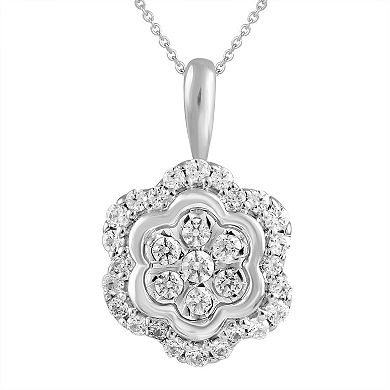 Royal Aura Sterling Silver 1/4 Carat T.W. Diamond Floral Cluster Pendant Necklace