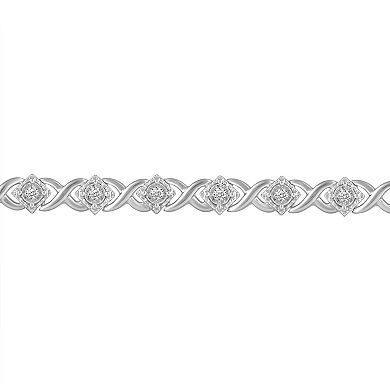 Royal Aura Sterling Silver 1/2 Carat T.W. Diamond Halo "XO" Bracelet Set
