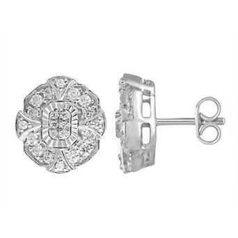 Royal Aura Sterling Silver 3/8 Carat T.W. Diamond Cluster Stud Earrings