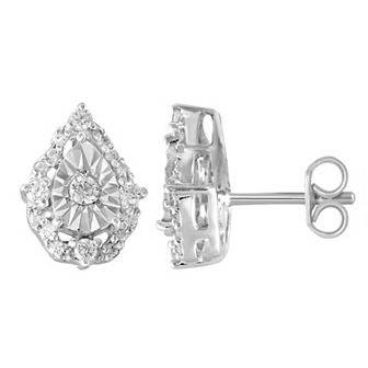 Royal Aura Sterling Silver 1/5 Carat T.W. Diamond Pear Shape Cluster Earrings