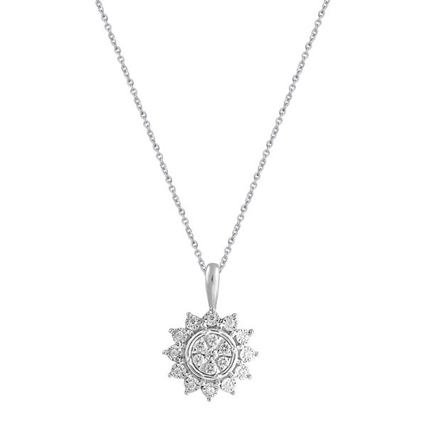 Royal Aura Sterling Silver 1/6 Carat T.W. Diamond Sunburst Pendant Necklace