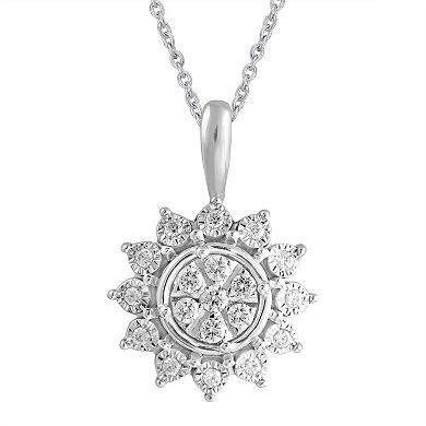 Royal Aura Sterling Silver 1/6 Carat T.W. Diamond Sunburst Pendant Necklace