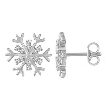 Royal Aura Sterling Silver 1/6 Carat T.W. Diamond Snowflake Stud Earrings