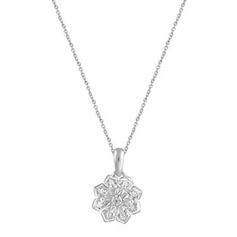 Royal Aura Sterling Silver 1/6 Carat T.W. Diamond Floral Cluster Pendant Necklace