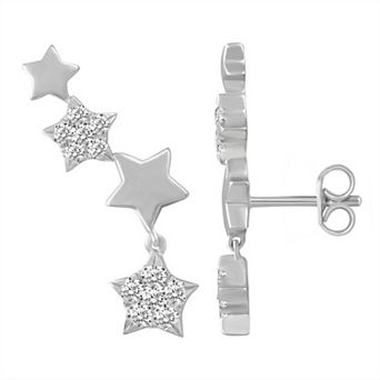Royal Aura Sterling Silver 1/2 Carat T.W. Diamond Star Climber Earrings Set