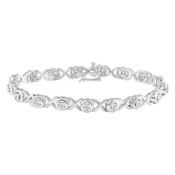 Royal Aura Sterling Silver 1/6 Carat T.W. Diamond "XO" Bracelet Set