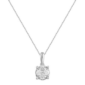 Royal Aura Sterling Silver 1/4 Carat T.W. Cluster Diamond Pendant Set