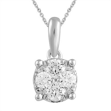 Royal Aura Sterling Silver 1/4 Carat T.W. Cluster Diamond Pendant Set