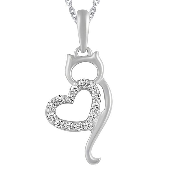 Royal Aura Sterling Silver Diamond Accent Cat Heart Pendant Necklace