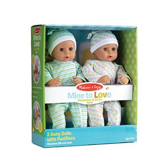 Melissa & Doug Mine to Love Twins Sebastian & Sofia 15" Medium Skin-Tone Boy and Girl Baby Dolls with Rompers, Caps, Pacifiers