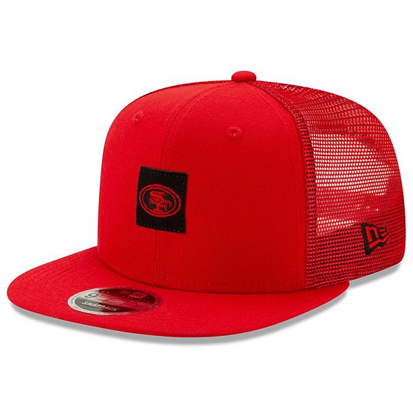 Men S New Era Scarlet San Francisco 49ers Shanahan Square Trucker 9fifty Snapback Adjustable Hat