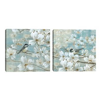 Fine Art Canvas Chickadees & Dogwood Detail I &II 2 pc Wall Art