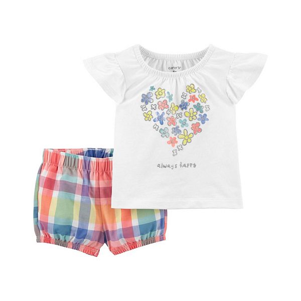 Baby Girl Carter s 2 Piece Floral Tee Plaid Short Set