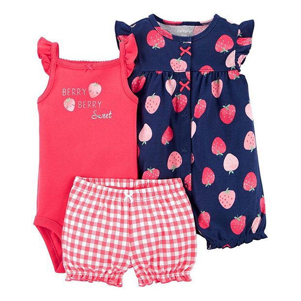 Baby Girl Carter's 3-Piece Strawberry Top, Bodysuit & Little Short Set