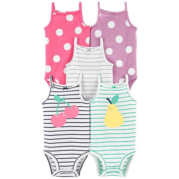 Carters Childs Girls 5 Piece Bodysuit pink Polka Dot Stripes birthday gift 