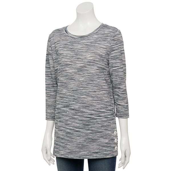 Petite Croft & Barrow® Three Quarter Sleeve ButtonHem Tunic