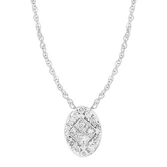 10k White Gold 1/4 Carat T.W. Diamond Oval Pendant Necklace