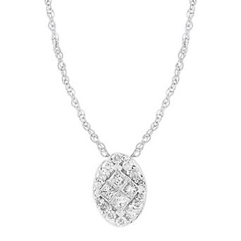 Diamond Medley 10k White Gold 1/4 Carat T.W. Diamond Oval Pendant Necklace