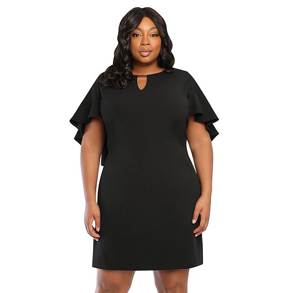 Plus Size Suite 7 Ruffle-Sleeve Shift Dress with Cutout