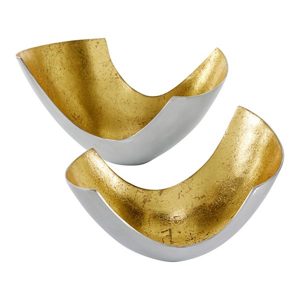 Set of 2 Contemporary U shaped Aluminum Bowls Gold - Olivia &#38; May: Elegant Tabletop Decor, Not for Food Use