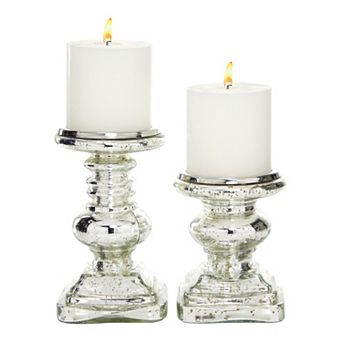 Stella & Eve Traditional Silver Mercury Glass Candle Holders 2 pc Set