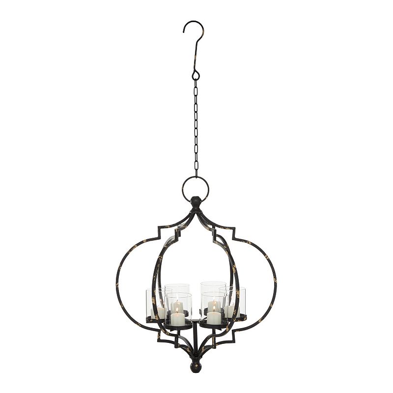 Stella & Eve Large Industrial Distressed Black Metal Chandelier with Candle