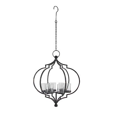 Stella & Eve Large Industrial Distressed Black Metal Chandelier with Candle Holders