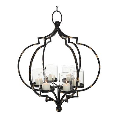 Stella & Eve Large Industrial Distressed Black Metal Chandelier with Candle Holders
