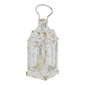Stella & Eve Rustic Distressed White Iron & Glass Window Candle lantern