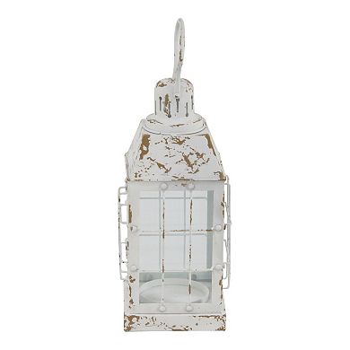Stella & Eve Rustic Distressed White Iron & Glass Window Candle lantern