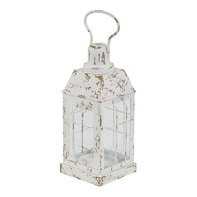 Stella & Eve Rustic Distressed White Iron & Glass Window Candle lantern