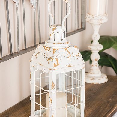Stella & Eve Rustic Distressed White Iron & Glass Window Candle lantern