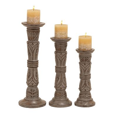 Stella & Eve Traditional Carved Mango Wood Candle Holders 3-pc. Set