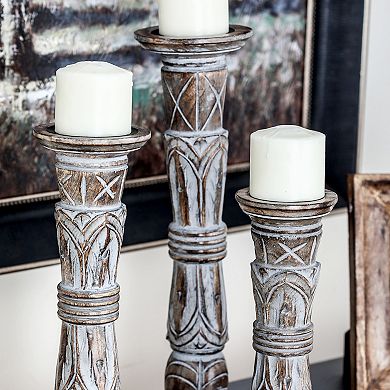 Stella & Eve Traditional Carved Mango Wood Candle Holders 3-pc. Set