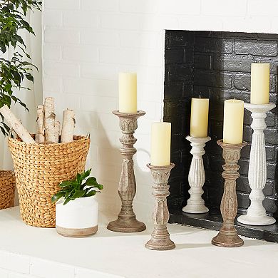 Stella & Eve Distressed Gray Finish Candle Holder Table Decor 3-piece Set